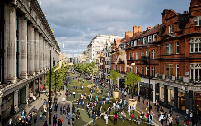 A CGI visual showing what London Oxford Street could look like after pedestrianisation.