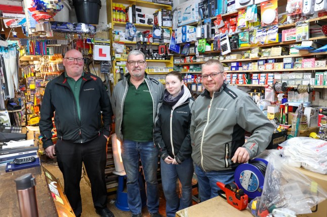Trader of the week // W.H. Mogford & Sons in Westbury on Trym, Thursday 31 March 2022. Pictured are (L2R) Paul, Kevin, Sophie and Phil. PHOTO:PAUL GILLIS / Bristol Live WH Mogford & Son owner Paul Gillam, left, and daughter Sophie with staff members Kevin and Phil